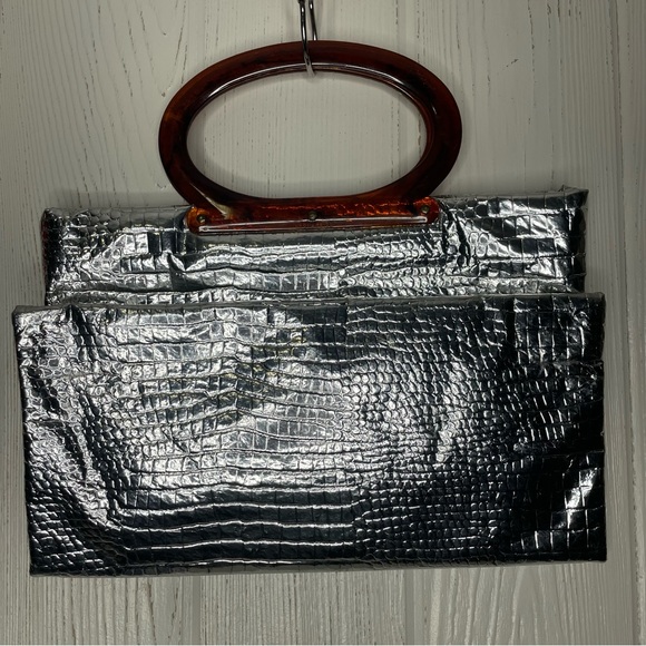 Vintage Lady Bird Silver Crocodile Pattern Tote Bag Alligator 12.75” x 15” - Picture 4 of 11